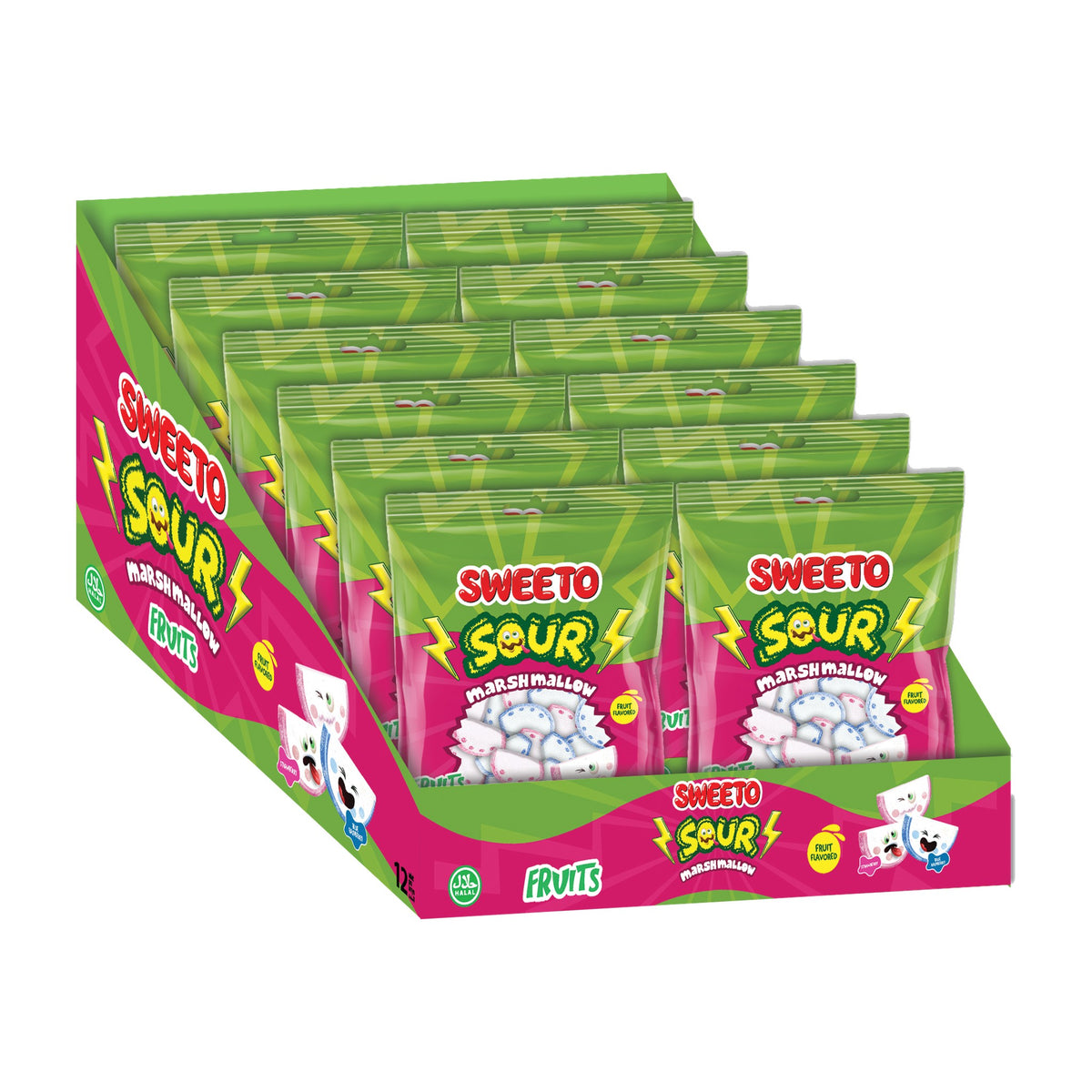 Sweeto Sour Fruit Marshmallows 100g, strawberry and blue raspberry