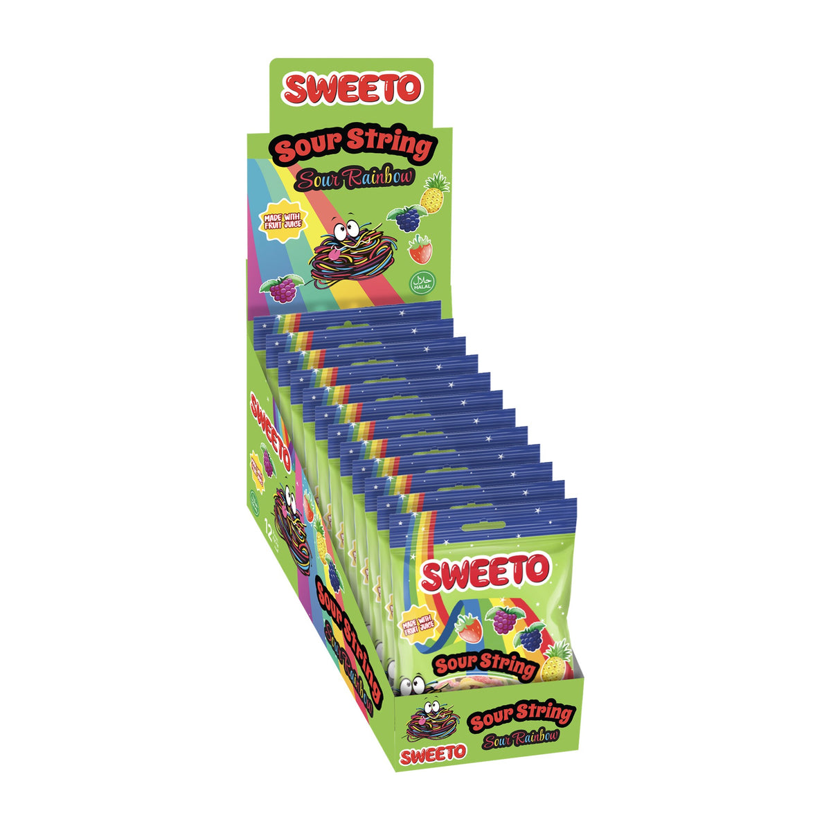 Sweeto Sour Rainbow Strings 80g, sour liquorice strings
