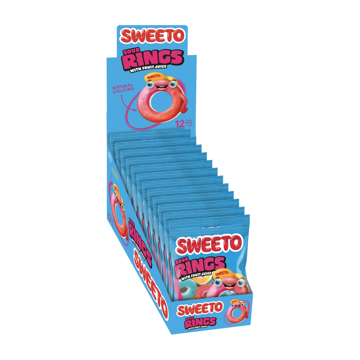 Sweeto Sour Rings Jellies 80g, Halal sour gummy rings made with fruit juice