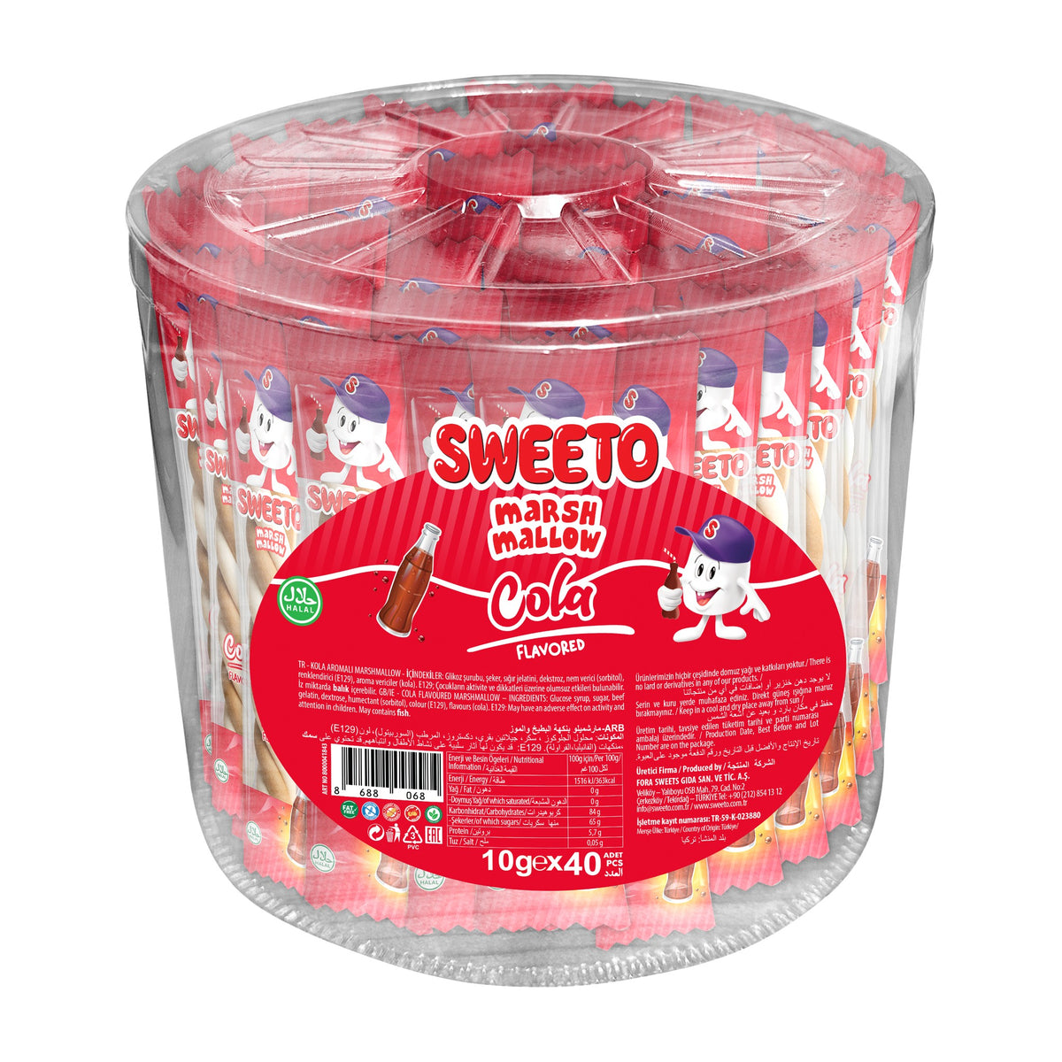 Sweeto Cola Marshmallow Twister 10g, fat-free Halal marshmallow