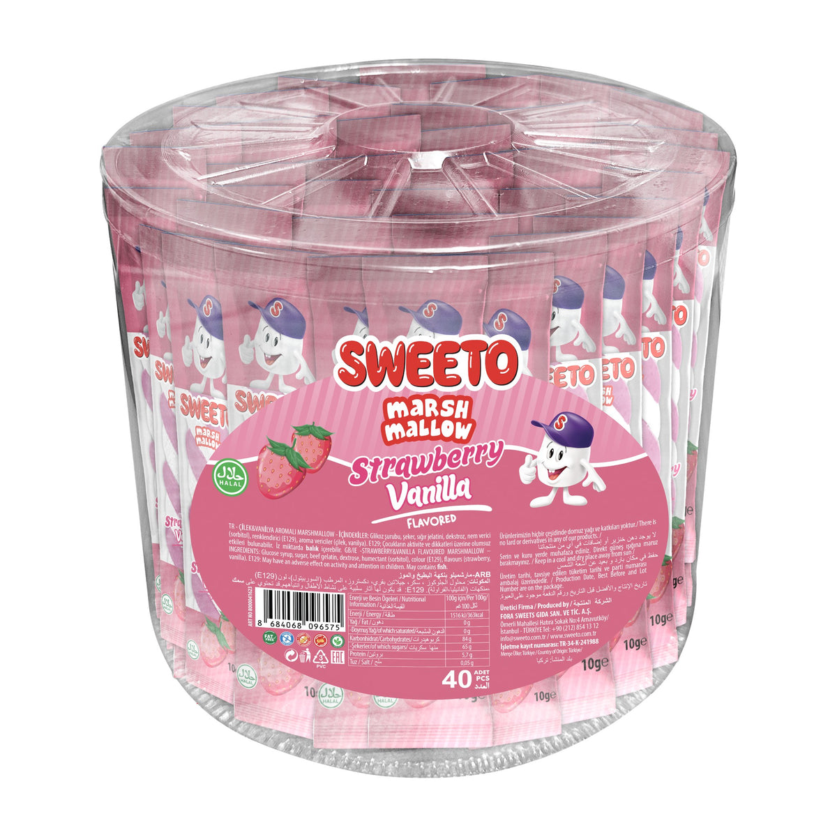 Sweeto Strawberry Vanilla Marshmallow Twister 10g, fat-free Halal marshmallow