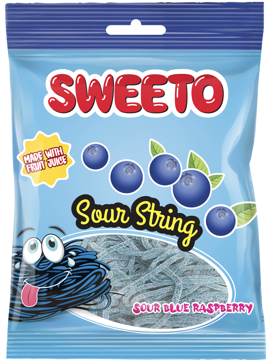Sweeto Sour Blue Raspberry Strings with Fruit Juice