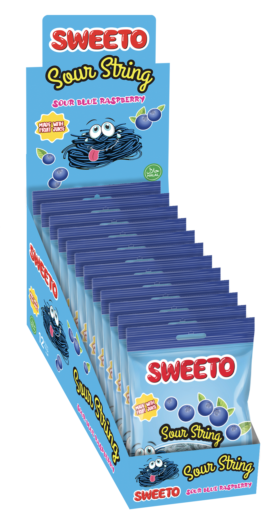 Sweeto Sour Blue Raspberry Strings with Fruit Juice